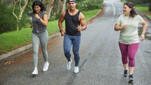 Friends living with diabetes exercising